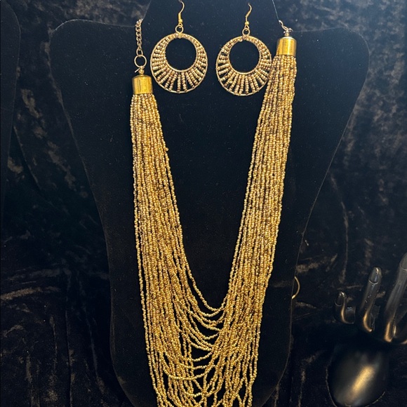 Jewelry - Chic Gold Beaded Necklace and Earring Set